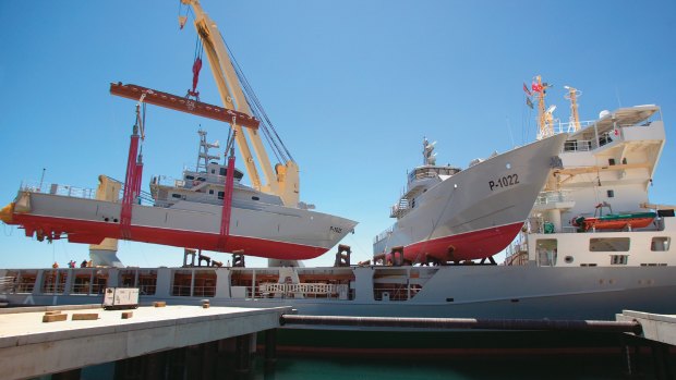 Patrol boats made by Austal in Perth. 
