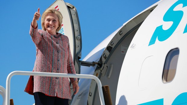Hillary Clinton boards her campaign plane on Thursday after having rested at home to recover form pneumonia. 