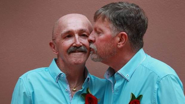 Jaime Kerr and Stephen Thompson at their civil partnership ceremony.