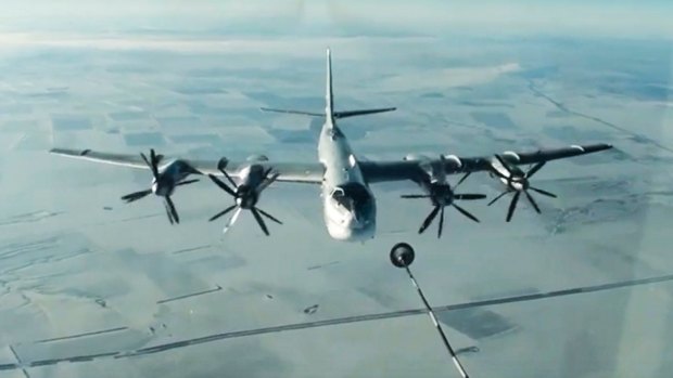 A Russian strategic bomber on a mission to launch a cruise missile attack on targets in Syria.