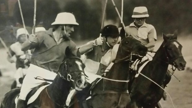 Peter Walker riding next to Prince Philip, Duke of Edinburgh in 1972, who was riding Prince Philip's horse, Buttons. They were playing a polo match at Canberra polo field.