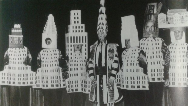 Power dressing: Architects A. Stewart Walker as the Fuller Building, Leonard Schultze as the Waldorf-Astoria, Ely Jacques Kahn as the Squibb Building, William Van Alen as the Chrysler Building, Ralph Walker as the Wall Street Building and Joseph Freedlander as the Museum of the City of New York, dress up for the 1931 Beaux Arts Ball.