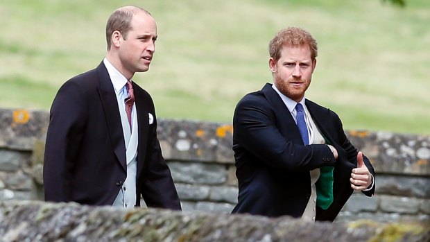 Prince William and his brother Prince Harry arrive for the wedding of Pippa Middleton and James Matthews in May.