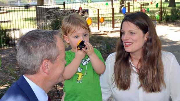 Labor MP Kate Ellis with her son Samuel and Opposition Leader Bill Shorten.