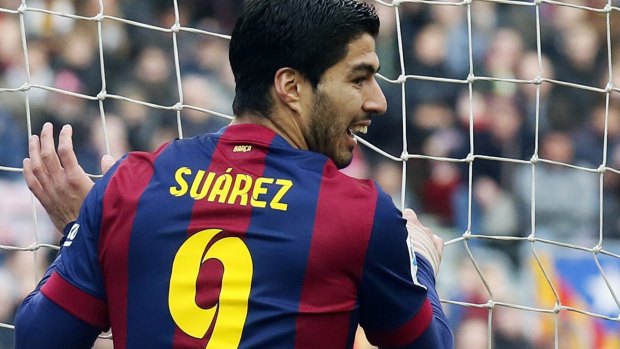 Missed chance: Barcelona's Luis Suarez.