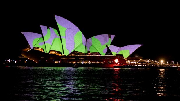 The Sydney Opera House lights up on the opening night of Vivid in 2015.