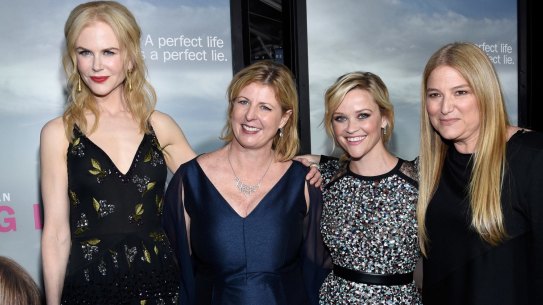 Author Liane Moriarty, second from left, with Nicole Kidman, Reese Witherspoon and producer Bruno Papandrea.