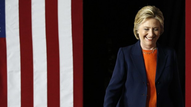 Democratic presidential candidate Hillary Clinton takes the stage before giving an address on national security.