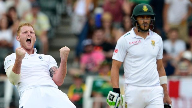 All-round talent: Ben Stokes celebrates after claiming the wicket of Proteas' Kagiso Rabada.