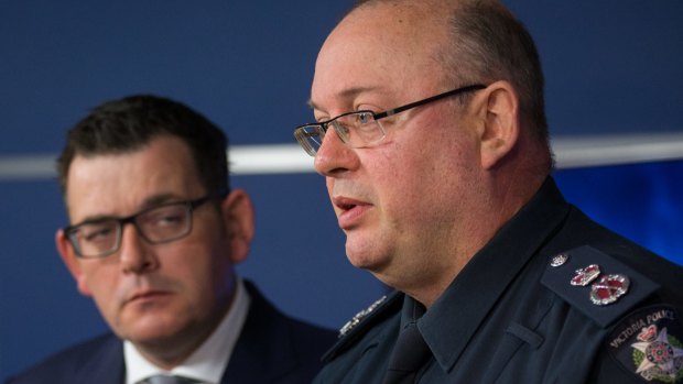 Victorian Premier Daniel Andrews and Chief Commissioner Graham Ashton at a media conference on Thursday morning.