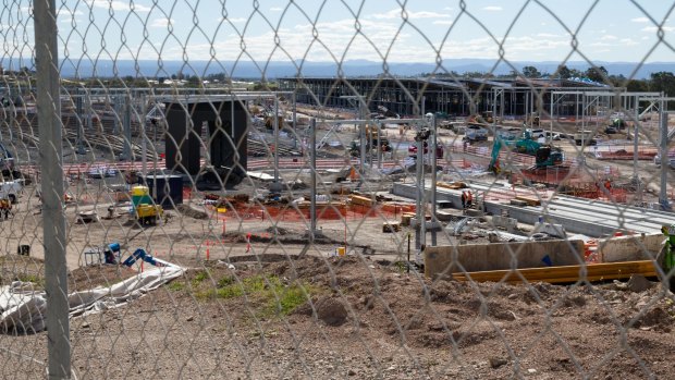 The giant maintenance facility that will house the new metro trains at Rouse Hill.