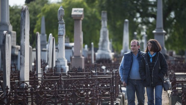 John and Metaxia Tsibidis in the iconic inner-city Melbourne Cemetary. It only has five years worth of burial space left.