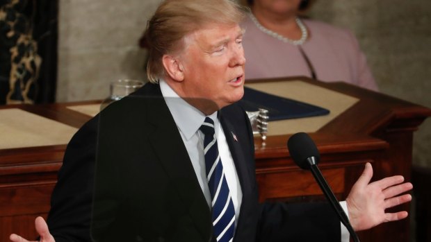 President Donald Trump addresses a joint session of Congress on Capitol Hill in Washington.