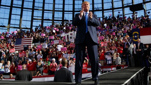 Donald Trump received a rousing reception at his rally in in Raleigh, North Carolina.