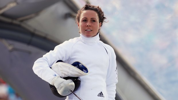 Chloe Esposito during the fencing on her way to winning gold in the modern pentathlon