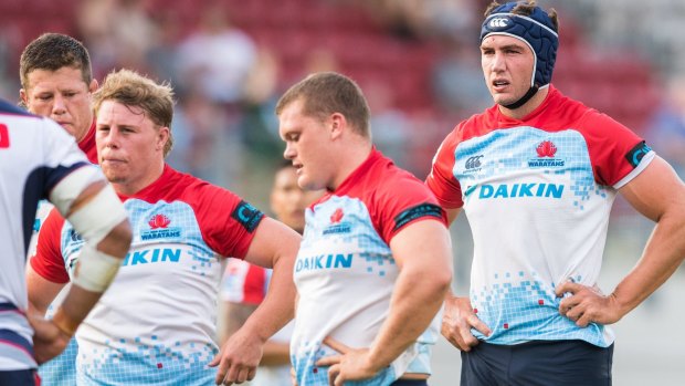 Muscling up: Waratahs forwards Hugh Roach, Tom Robertson and Rob Simmons.