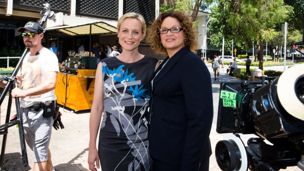 Marta Dusseldorp and Leah Purcell on a break filming TV series <i>Janet King</i>. 