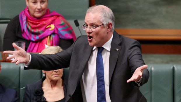 Treasurer Scott Morrison during question time at Parliament House in Canberra.