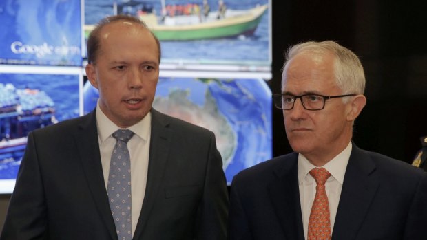 Immigration Minister Peter Dutton and Prime Minister Malcolm Turnbull announce the refugee deal on Sunday.