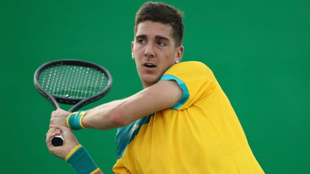Highlight of the year: Thanasi Kokkinakis in action against Elias Gastao of Portugal at the Rio Olympics.