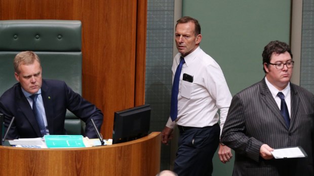 Tony Abbott in the House of Representatives during the chaotic final hours of the previous sitting week of Parliament.