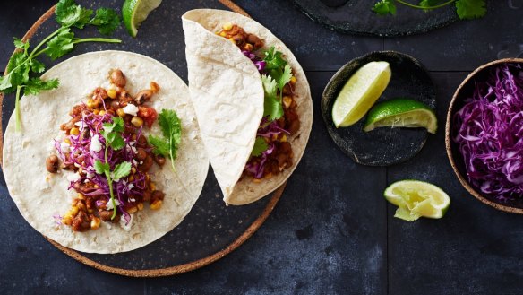 Olivia Andrews' slow- cooker recipe: Smoky black-eye pea and corn tacos.