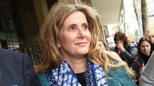 Kathy Jackson leaves Melbourne Magistrates' Court after a hearing in 2016.