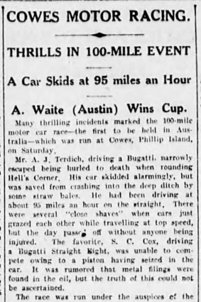 The Age's coverage of the first Australian Grand Prix from April 2, 1928.