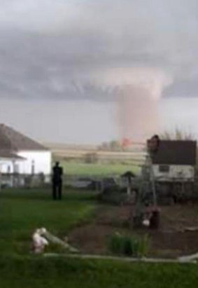 A tornado skips across farmland near Wray, Colorado.