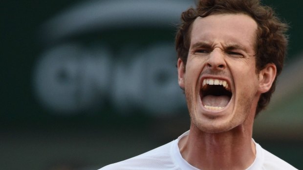 Andy Murray reacts after winning a point.