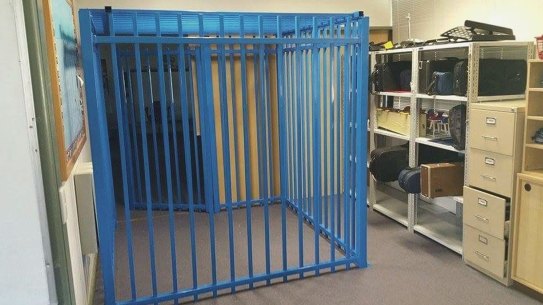 The metal pool fence structure at the centre of the ACT's withdrawal space crisis.