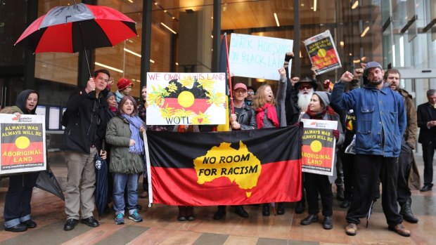 The Redfern Aboriginal tent embassy protest outside the Supreme Court on Friday.