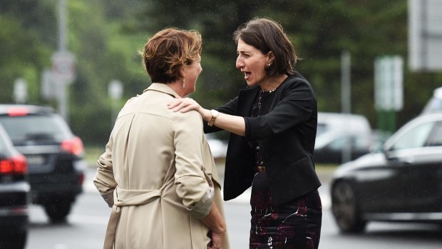 Premier Gladys Berejiklian (right) and Roads Minister Melinda Pavey at Spit Road in Mosman on Thursday.