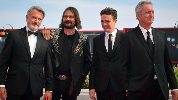Director Warwick Thornton with (from left) actors Sam Neill, Matt Day and Bryan Brown at the world premiere of <i>Sweet Country</i> at the Venice Film Festival in September.
