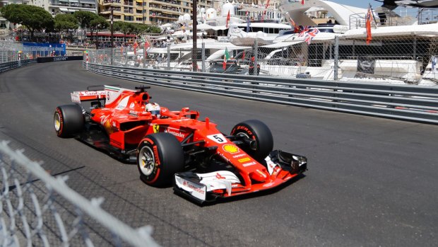 Ferrari driver Sebastian Vettel on his way to victory in the Monaco Grand Prix on Sunday.