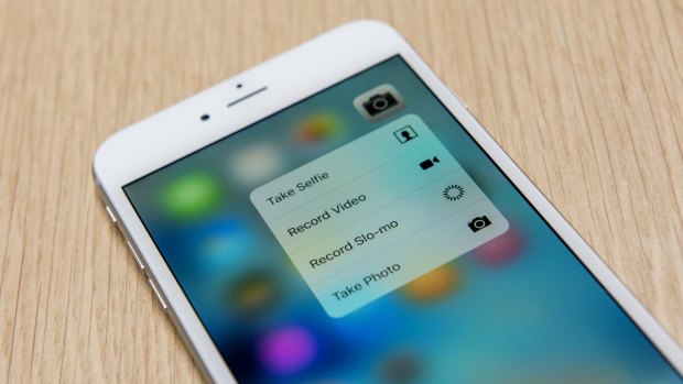 An iPhone 6s Plus shows the 3D Touch menu on the phone app.