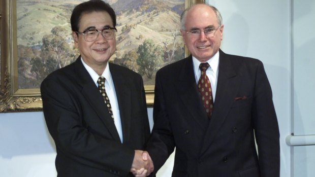 Li Peng, then chairman of the Chinese parliament, visits John Howard in Canberra in September 2002.