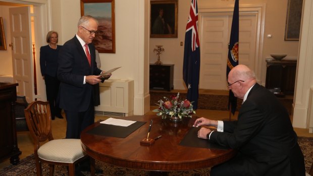 Mr Turnbull is sworn in as Prime Minister by the Governor-General Sir Peter Cosgrove.