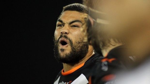 Sore point: Adam Blair during his unhappy time at the Wests Tigers.
