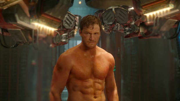 Chris Pratt looking more "ripped" than "shredded" in a scene from 'Guardians Of The Galaxy'. 