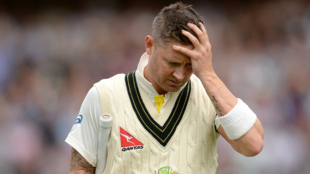 Disastrous day: Australian captain Michael Clarke leaves the field after being dismissed for 10.