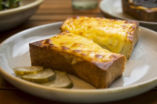 Grilled cheese on a doorstop-thick slice of shokupan.