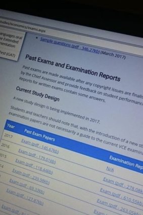 A screenshot of the VCAA website, which shows a download link to the 2017 exam.
