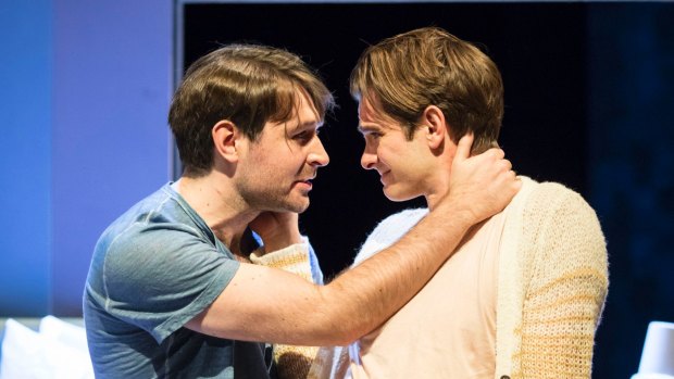 James McArdle (Louis) and Andrew Garfield (Prior) in The National Theatre production of Angels in America –
 Millennium Approaches.
