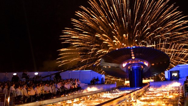 Cauldron being lit at the Opening Ceremony of the 2000 Olympics.

Picture By VINCE CALIGIURI