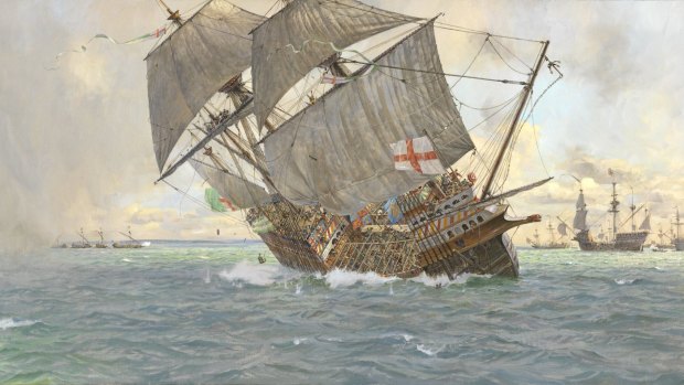 An artist's impression of the sinking of the Mary Rose.