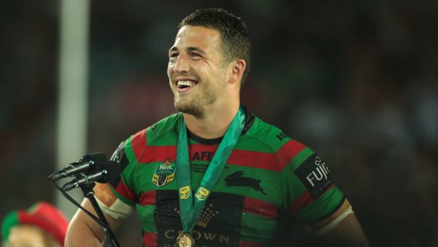 Best on ground: Sam Burgess as awarded the 2014 Clive Churchill Medal.