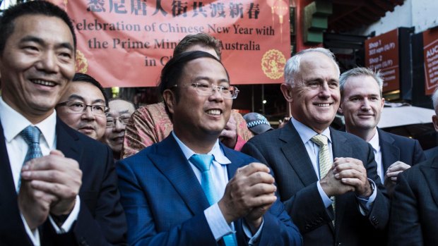 Huang Xiangmo with Prime Minister Malcolm Turnbull in Sydney's Chinatown in 2016.