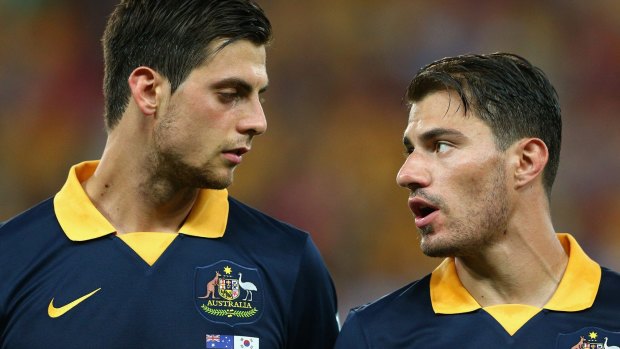 Tomi Juric and James Troisi of the Socceroos. The Australian team has been staying in the same hotel as rivals Iran and the England cricket team.