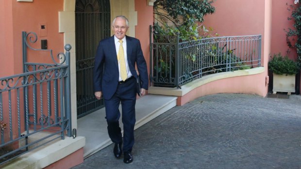 Malcolm Turnbull leaving his point Piper home on Sunday morning.